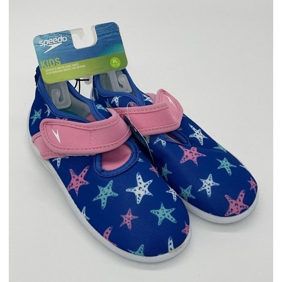 NWT Speedo Girls Kids XL 11/12 Shore Explore Water Shoes Blue Pink White Stars - Picture 1 of 7